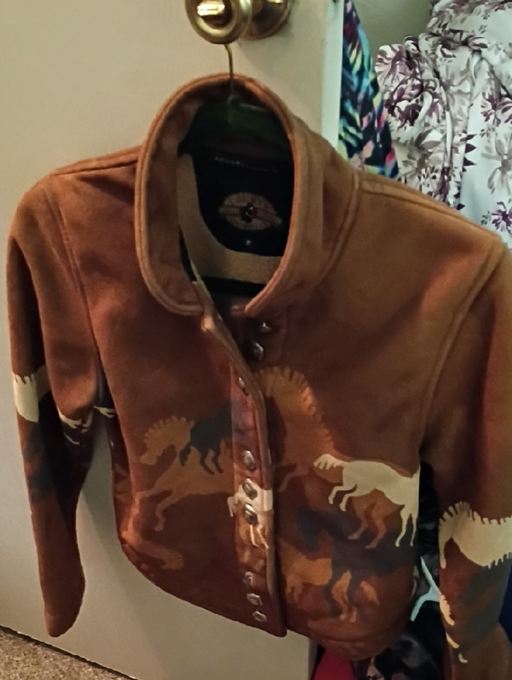 Vintage Suede Horse Motif Jacket - Brown